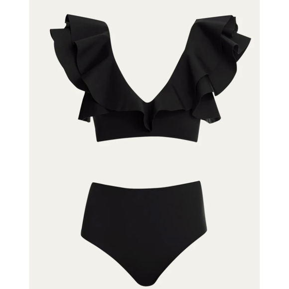 Maygel Coronel Black Mila Ruffle Two-Piece Bikini Swimsuit Set one size - Picture 8 of 15